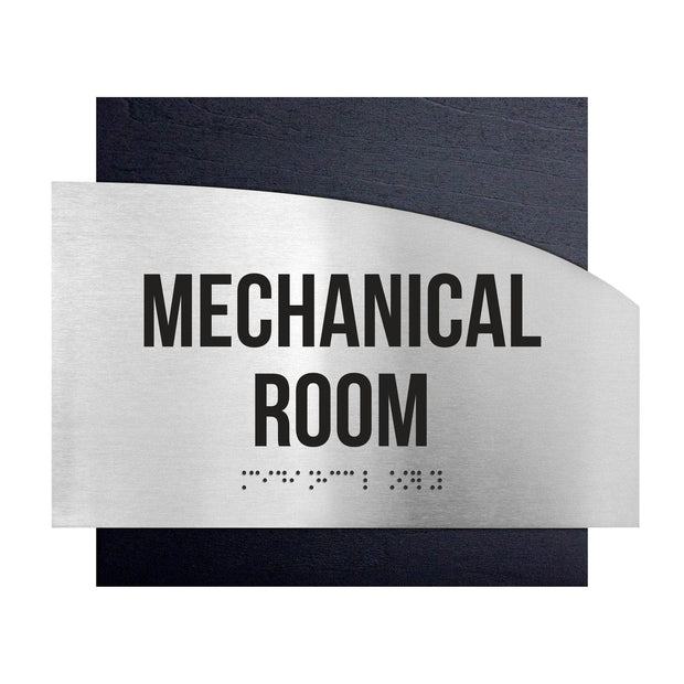 Door Signs Mechanical Room Signs - Stainless Steel & Wood Plate - "Wave" Design