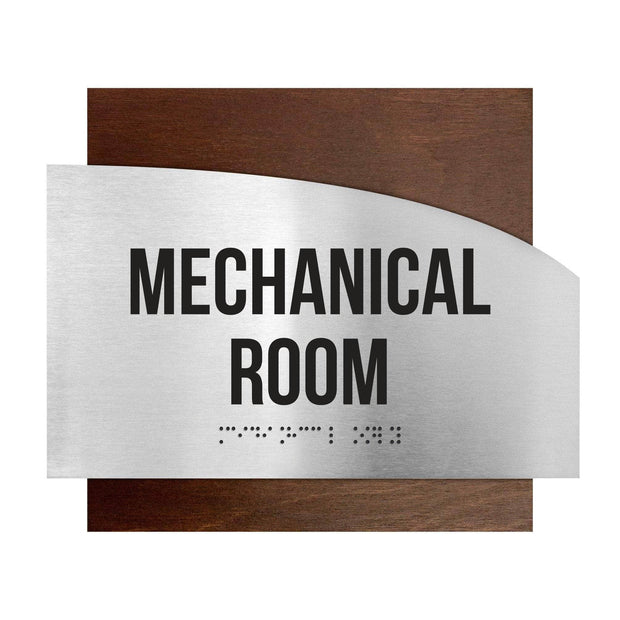 Door Signs Mechanical Room Signs - Stainless Steel & Wood Plate - "Wave" Design