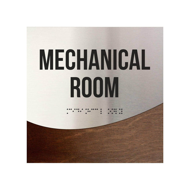 Mechanical Room Door Sign - Stainless Steel & Wood Door Plate - "Jure" Design