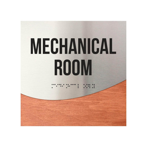 Mechanical Room Door Sign - Stainless Steel & Wood Door Plate - "Jure" Design