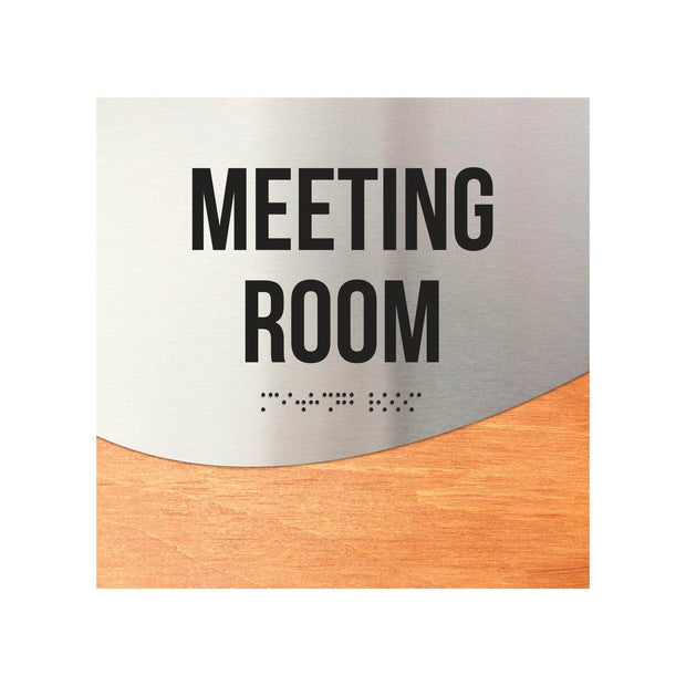 Meeting Room Door Sign - Stainless Steel & Wood Door Plate - "Jure" Design