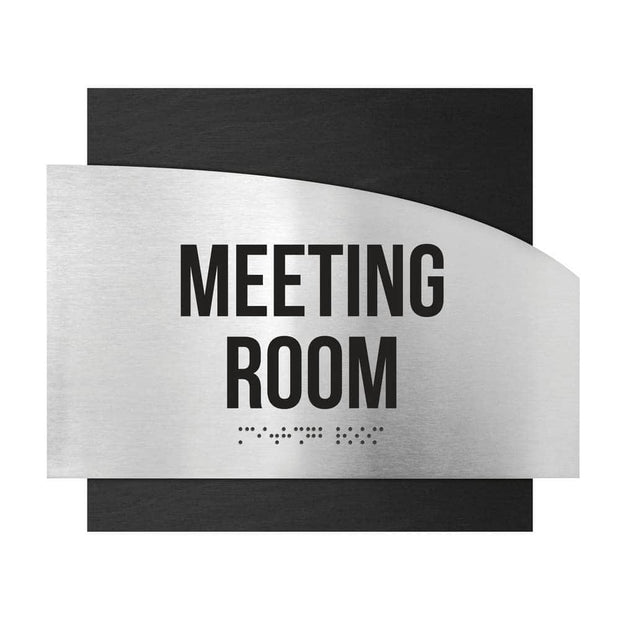 Door Signs Meeting Room Signs - Stainless steel & Wood Plate - "Wave" Design