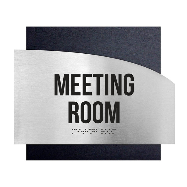 Door Signs Meeting Room Signs - Stainless steel & Wood Plate - "Wave" Design