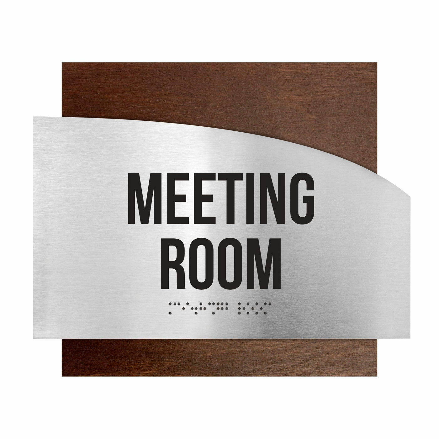 Door Signs - Meeting Room Signs - Stainless Steel & Wood Plate - "Wave" Design