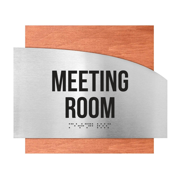 Door Signs Meeting Room Signs - Stainless steel & Wood Plate - "Wave" Design