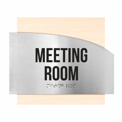 Door Signs - Meeting Room Signs - Stainless Steel & Wood Plate - "Wave" Design