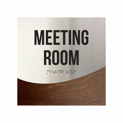 Meeting Room Door Sign - Stainless Steel & Wood Door Plate "Jure" Design