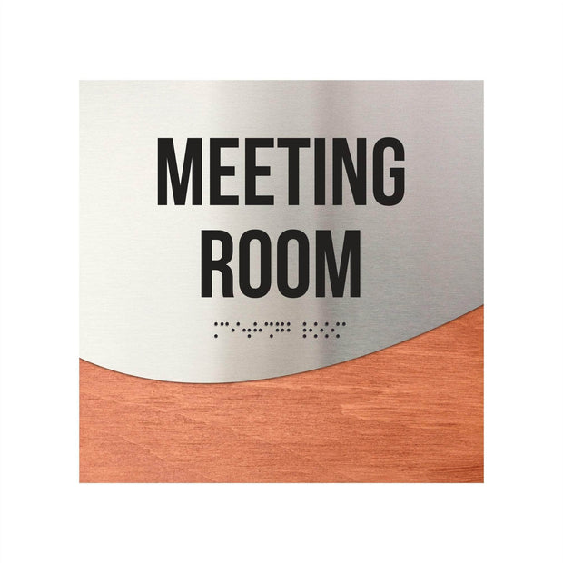 Meeting Room Door Sign - Stainless Steel & Wood Door Plate - "Jure" Design