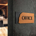 Layered office sign made of natural wood and black backing, modern interior wall signage, sherwood design - Photo #4