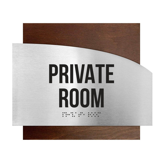 Door Signs Private Room Signs - Stainless steel & Wood Plate - "Wave" Design