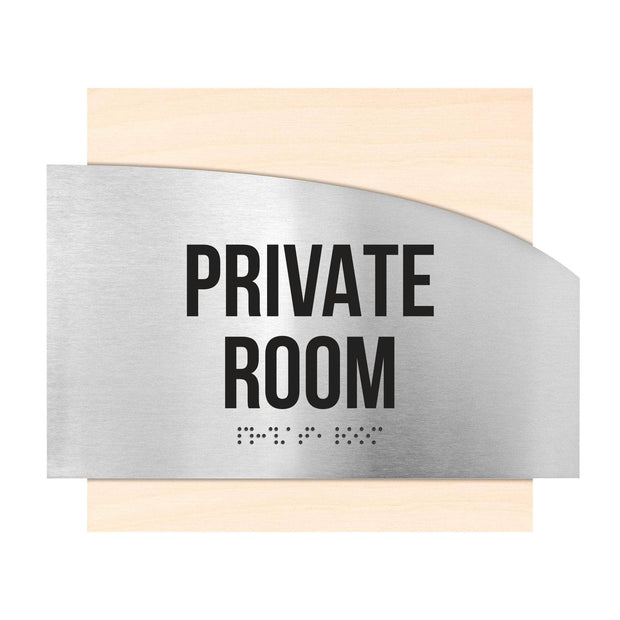 Door Signs Private Room Signs - Stainless steel & Wood Plate - "Wave" Design