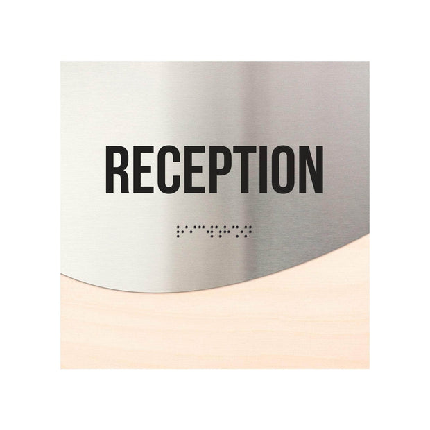 Reception Sign - Stainless Steel & Wood Door Plate - "Jure" Design