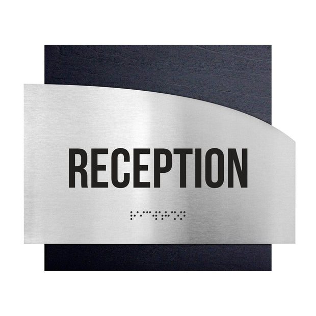 Door Signs Reception Signs - Stainless steel & Wood Plate - "Wave" Design