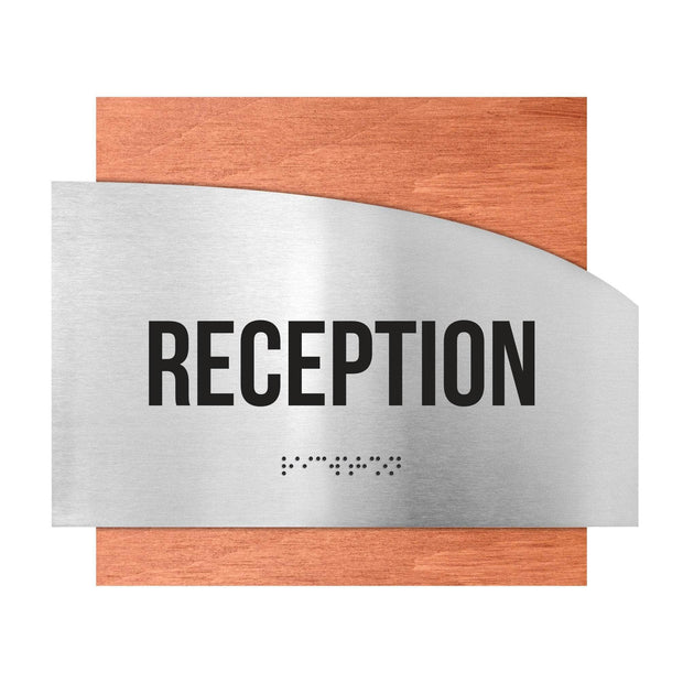 Door Signs Reception Signs - Stainless steel & Wood Plate - "Wave" Design