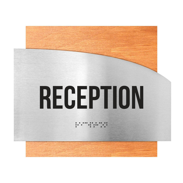 Door Signs Reception Signs - Stainless steel & Wood Plate - "Wave" Design