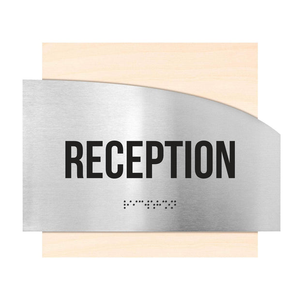 Door Signs Reception Signs - Stainless steel & Wood Plate - "Wave" Design