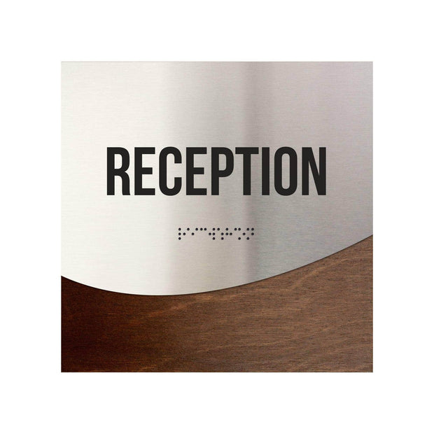 Reception Sign - Stainless Steel & Wood Door Plate - "Jure" Design