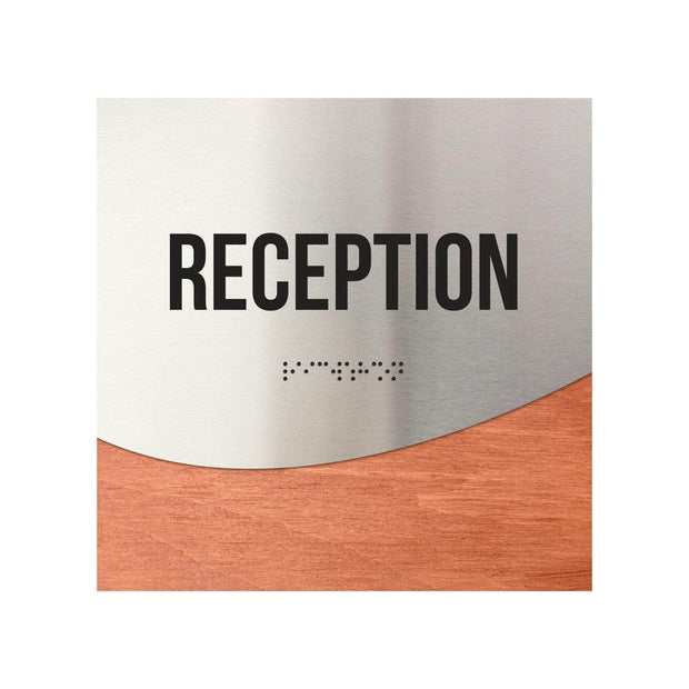 Reception Sign - Stainless Steel & Wood Door Plate - "Jure" Design