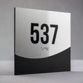 Room 537 sign with Braille, stainless steel and black wood - "Jure" Design - Photo #10