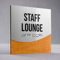 Staff lounge sign with Braille, stainless steel and wood — "Jure" Design - Photo #7