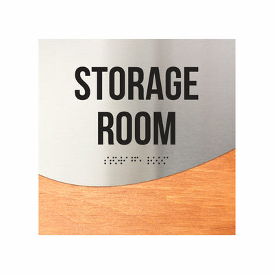 Storage Room Door Sign - Stainless Steel & Wood Door Plate "Jure" Design