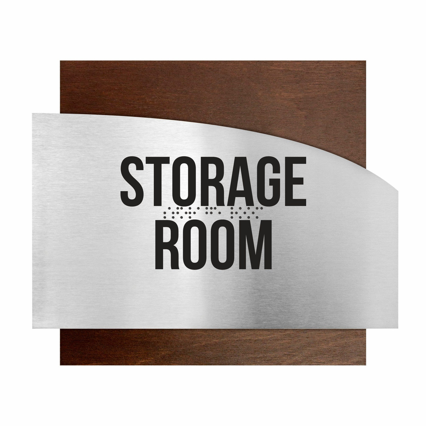 Door Signs - Storage Room Signs - Stainless Steel & Wood Plate - "Wave" Design