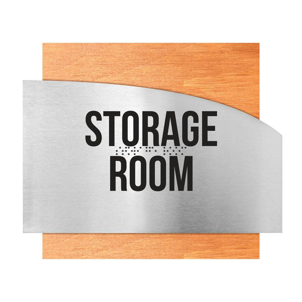 Door Signs Storage Room Signs - Stainless steel & Wood Plate - "Wave" Design