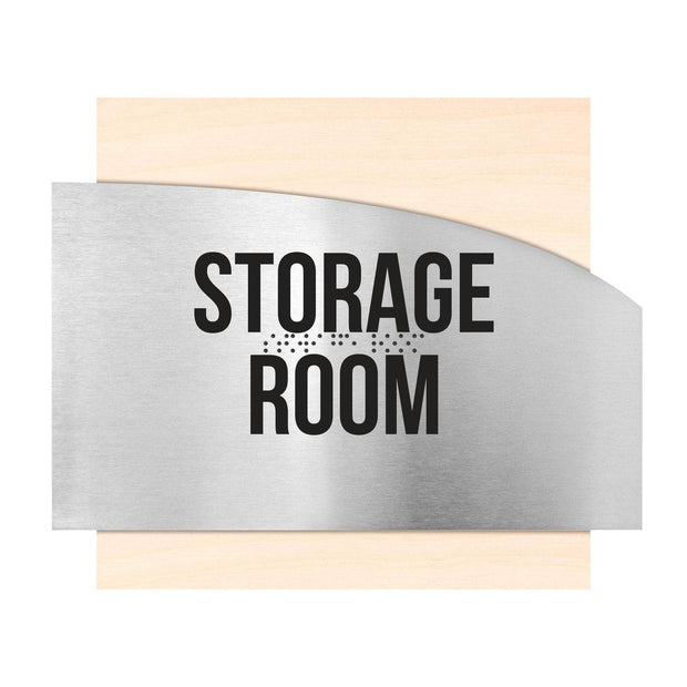 Door Signs Storage Room Signs - Stainless steel & Wood Plate - "Wave" Design