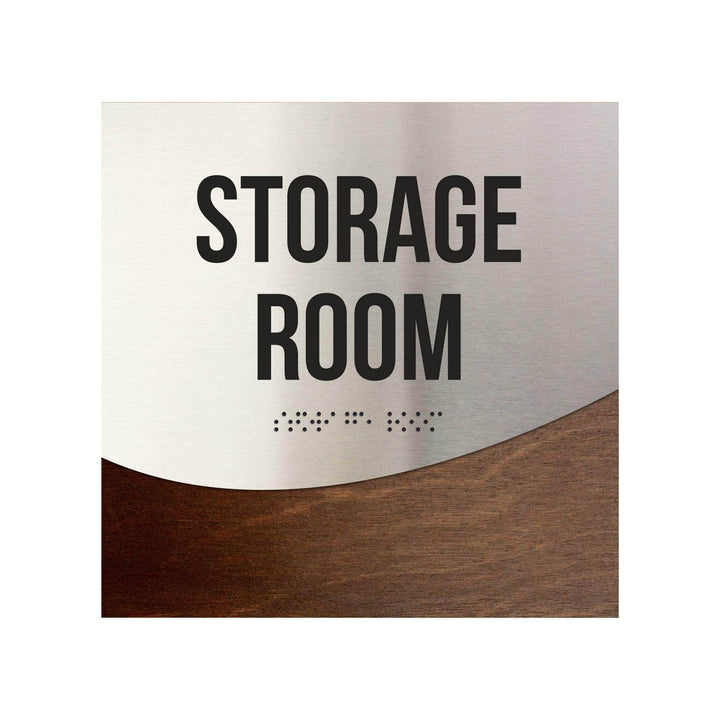 Storage Room Door Sign - Stainless Steel & Wood Door Plate - "Jure" Design