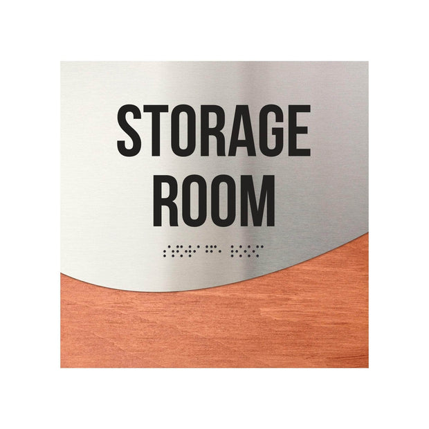 Storage Room Door Sign - Stainless Steel & Wood Door Plate - "Jure" Design