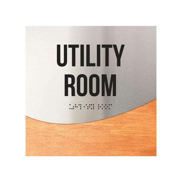 Utility Room Door Sign - Stainless steel & Wood Door Plate - "Jure" Design
