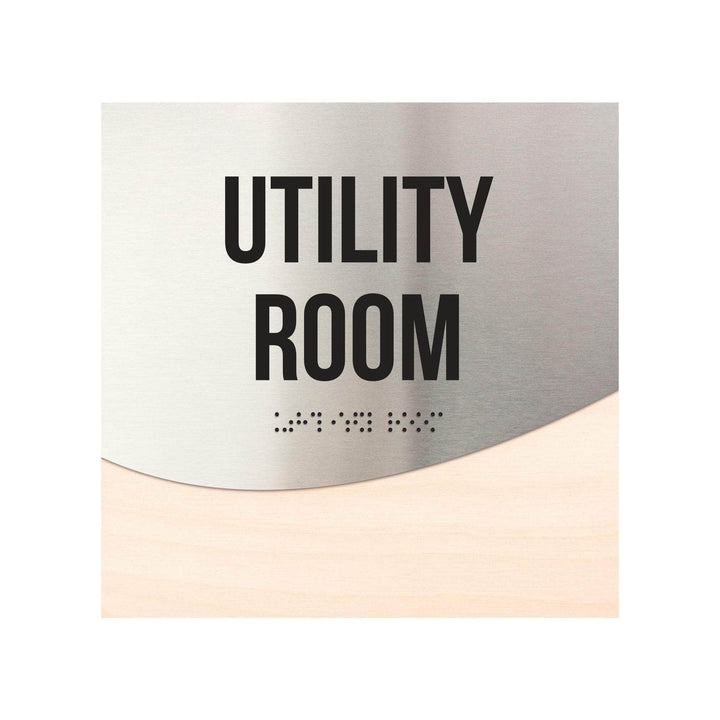 Utility Room Door Sign - Stainless steel &amp; Wood Door Plate - "Jure" Design