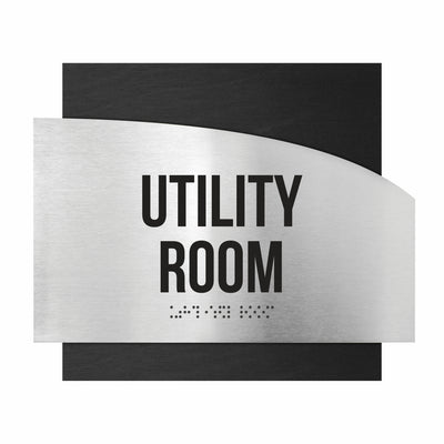 Door Signs - Utility Room Signs - Stainless Steel & Wood Plate - "Wave" Design