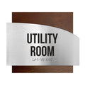 Door Signs Utility Room Sign - Stainless Steel & Wood Plate - "Wave" Design - Photo #4