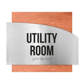 Door Signs Utility Room Sign - Stainless Steel & Wood Plate - "Wave" Design - Photo #6