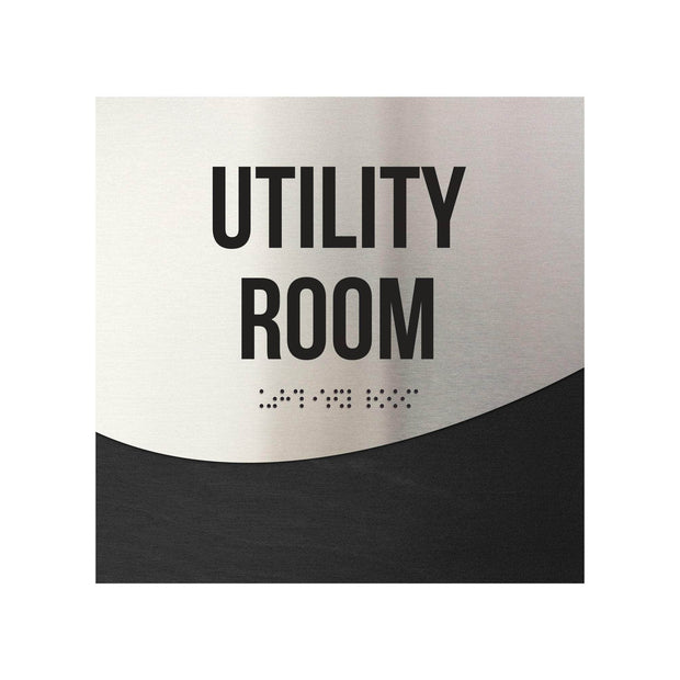 Utility Room Door Sign - Stainless steel & Wood Door Plate - "Jure" Design