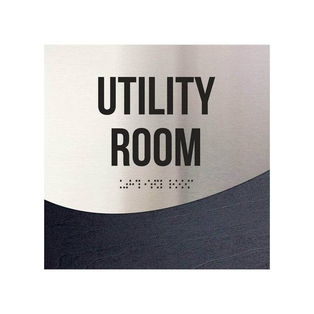 Utility Room Door Sign - Stainless steel & Wood Door Plate - "Jure" Design