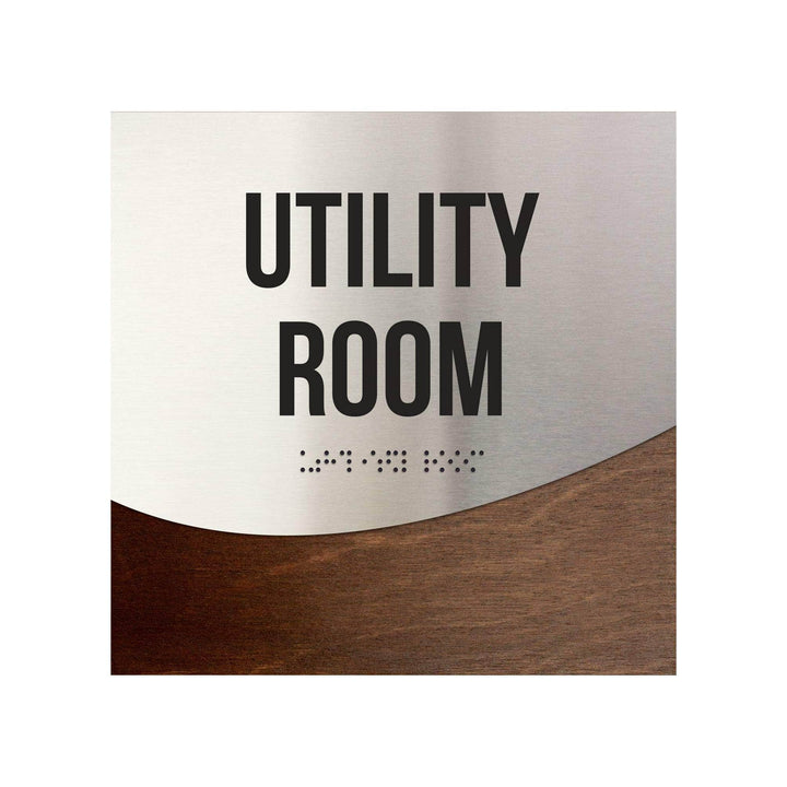 Utility Room Door Sign - Stainless steel & Wood Door Plate - "Jure" Design