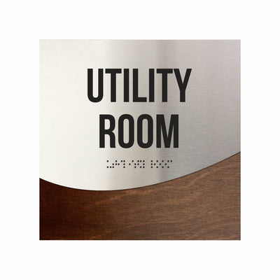 Utility Room Door Sign - Stainless Steel & Wood Door Plate "Jure" Design