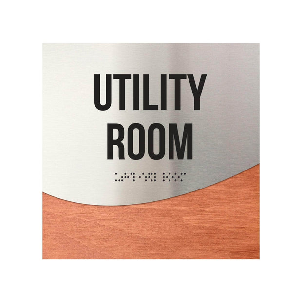 Utility Room Door Sign - Stainless steel & Wood Door Plate - "Jure" Design