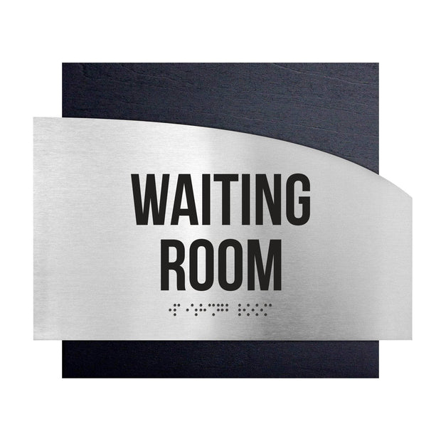 Door Signs Waiting Room Signs - Stainless steel & Wood Plate - "Wave" Design