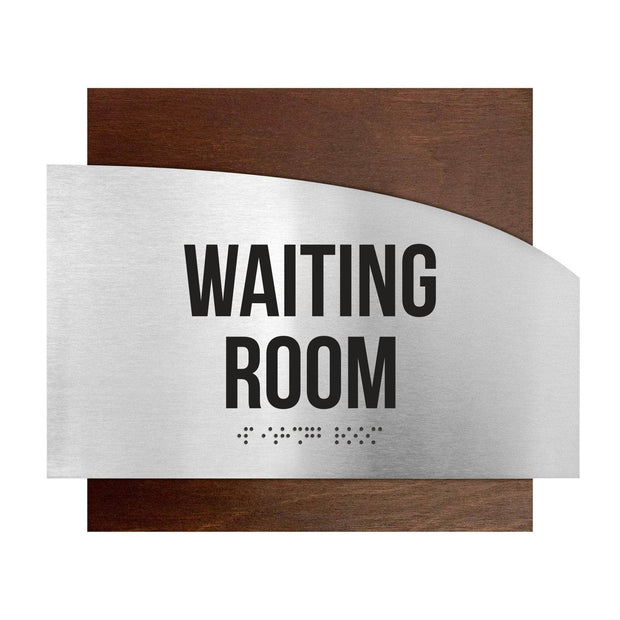 Door Signs Waiting Room Signs - Stainless steel & Wood Plate - "Wave" Design
