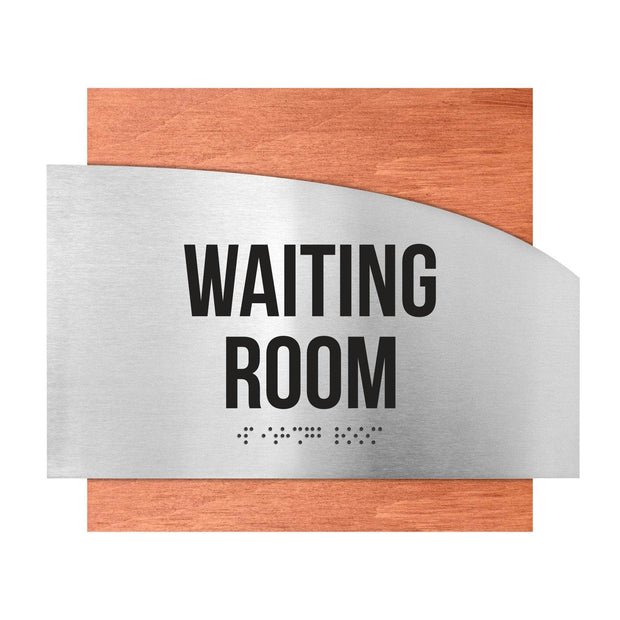 Door Signs Waiting Room Signs - Stainless steel & Wood Plate - "Wave" Design