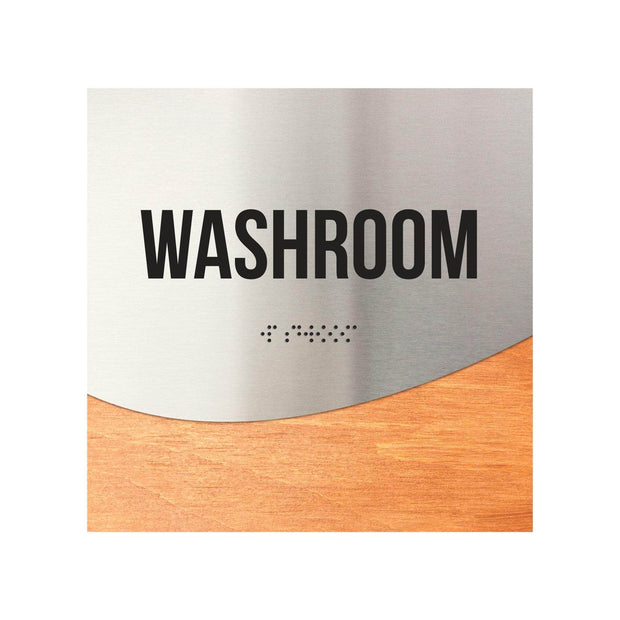 Washroom Door Sign - Stainless steel & Wood Door Plate "Jure" Design