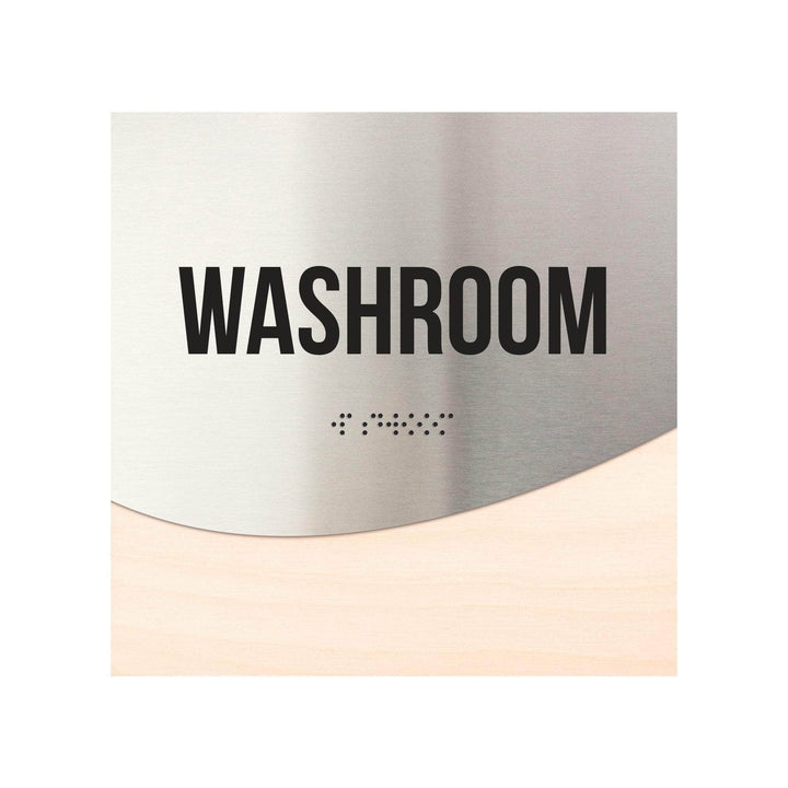Washroom Door Sign - Stainless steel &amp; Wood Door Plate "Jure" Design