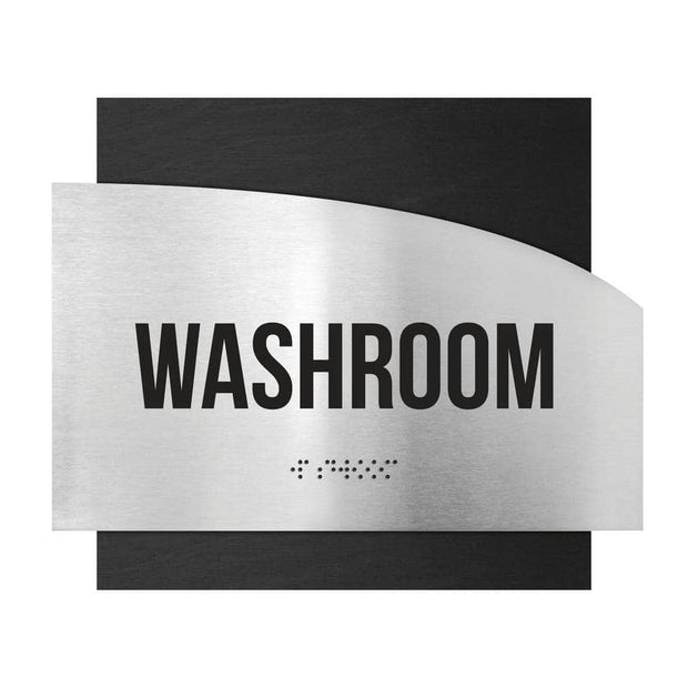 Door Signs Washroom Signs - Stainless steel & Wood Plate - "Wave" Design