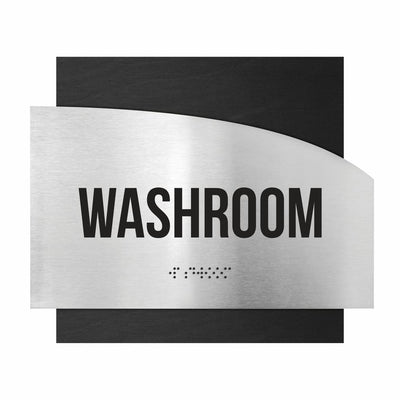 Door Signs - Washroom Signs - Stainless Steel & Wood Plate - "Wave" Design