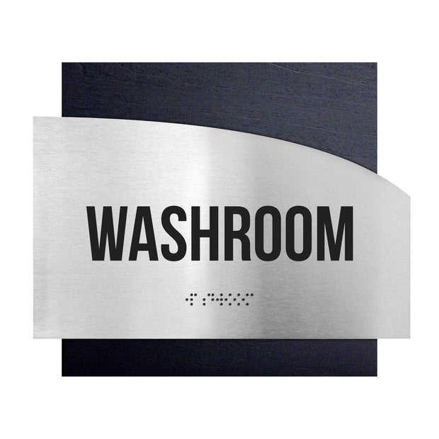 Door Signs Washroom Signs - Stainless steel & Wood Plate - "Wave" Design