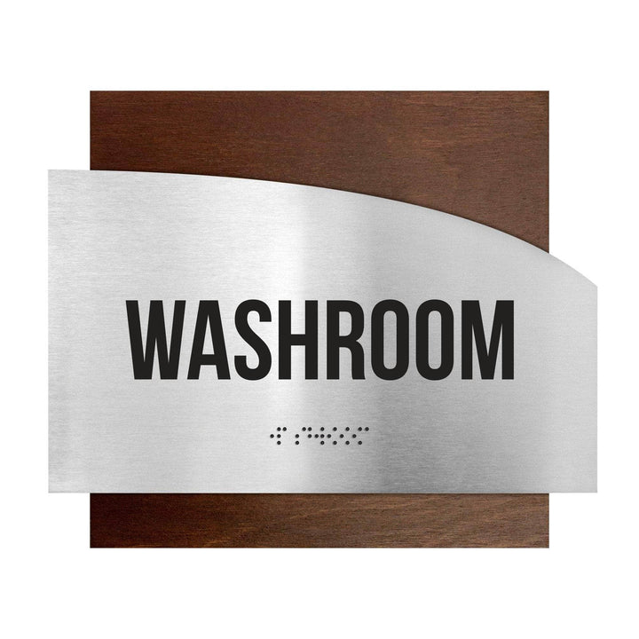 Door Signs Washroom Signs - Stainless steel & Wood Plate - "Wave" Design
