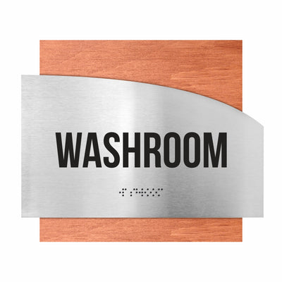 Door Signs - Washroom Signs - Stainless Steel & Wood Plate - "Wave" Design